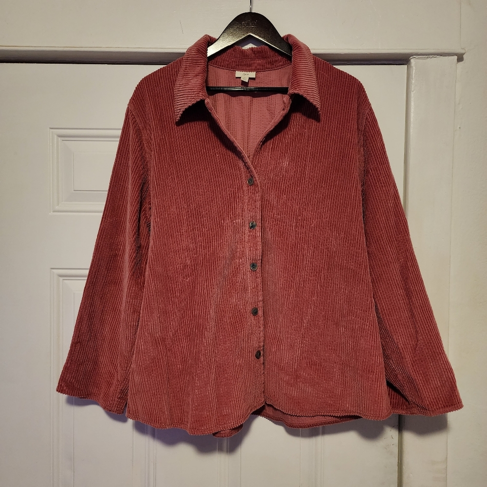 J.Jill Women XL Pink Corduroy Button Shirt Jacket Embroidered Back